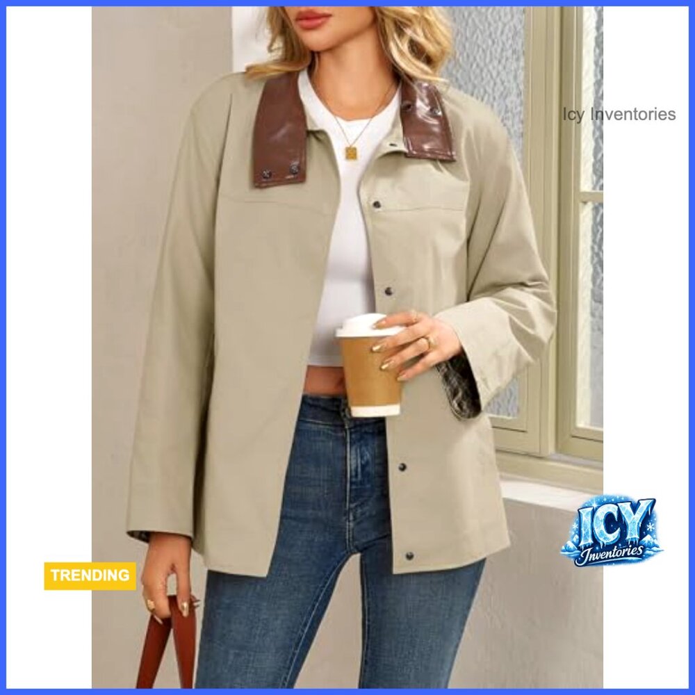 Windproof Polyester Trench Coat With Leather Coll… - image 3